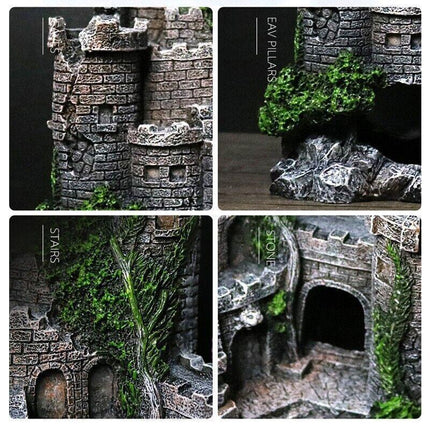 Aquarium Fish Tank Ornament Decor Landscape Ancient Castle Tower Hide Cave Resin.