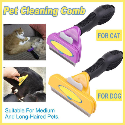 Pet Hair Removal Brush Deshedding Tool for Cats Dogs Grooming Comb Fur Remover - Purple.