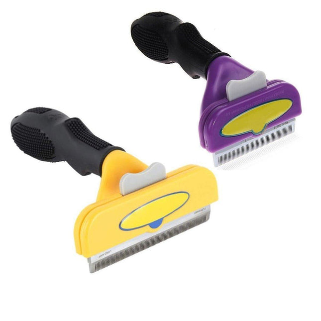 Pet Hair Removal Brush Deshedding Tool for Cats Dogs Grooming Comb Fur Remover - Purple.
