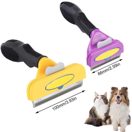 Pet Hair Removal Brush Deshedding Tool for Cats Dogs Grooming Comb Fur Remover - Purple.