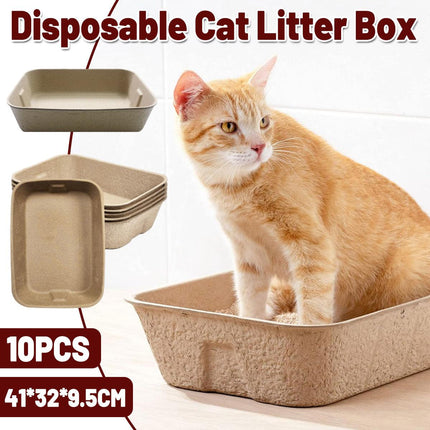 10pcs Disposable Litter Box Pulp Degradable Pet Tray Travel Portable Eco Use.