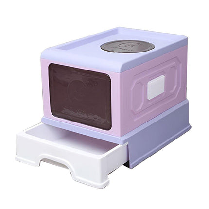 Folding Enclosed Cat Litter Box Foldable Drawer Toilet Anti-Splash Pet Supplies - Blue.