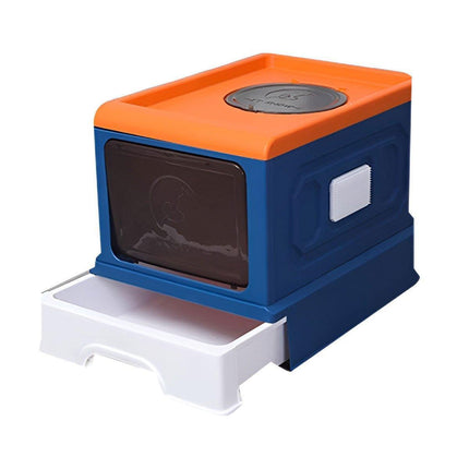 Folding Enclosed Cat Litter Box Foldable Drawer Toilet Anti-Splash Pet Supplies - Blue.