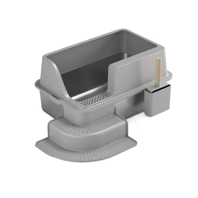 Semi Enclosed Large Stainless Steel Cat Litter Box Durable Easy Clean Cat Toilet.