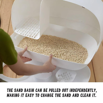 Cat Litter Box Semi-closed Cat Supplies Cat Toilet Drawer Large Cat Litter Box - White.