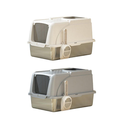 Durable Stainless Steel Cat Litter Box Pan Pet Toilet Odor Control Tray Large - White.