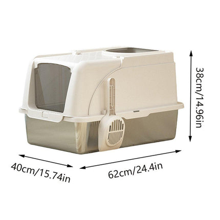 Durable Stainless Steel Cat Litter Box Pan Pet Toilet Odor Control Tray Large - White.