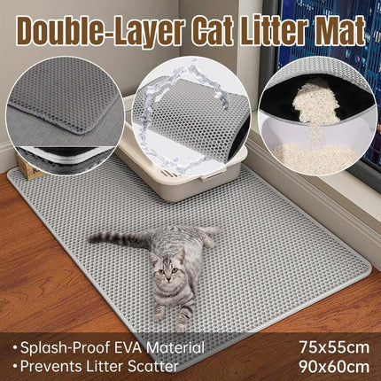 Large Double Layer Litter Mat Waterproof Non Slip Cat Trapping Pad Easy to Clean - 75x55cm.