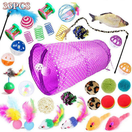 33PCS Cat Toy Set with Tunnel Balls Mice and Interactive Teaser Wands.