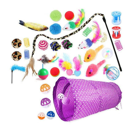 33PCS Cat Toy Set with Tunnel Balls Mice and Interactive Teaser Wands.