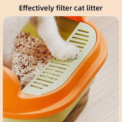 12L Semi Enclosed Large Cat Litter Box with Delivery Shovel Easy Clean Toilet - Purple-Pink.