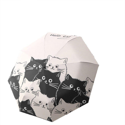 1PC Cartoon Black White Cat Automatic Folding Sun Umbrella Anti-UV For Unisex.