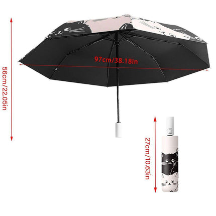 1PC Cartoon Black White Cat Automatic Folding Sun Umbrella Anti-UV For Unisex.
