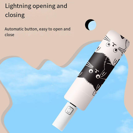 1PC Cartoon Black White Cat Automatic Folding Sun Umbrella Anti-UV For Unisex.