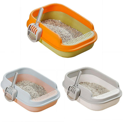 12L Semi Enclosed Large Cat Litter Box with Delivery Shovel Easy Clean Toilet - White-Grey.