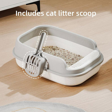12L Semi Enclosed Large Cat Litter Box with Delivery Shovel Easy Clean Toilet - White-Grey.