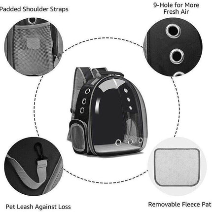 Pet Outdoor Carrier Backpack Cat Dog Puppy Travel Space Capsule Shoulder Bag - Black.