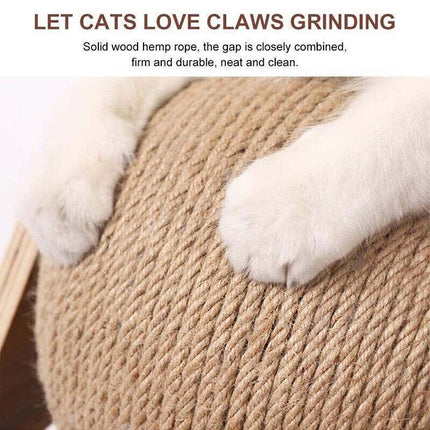 Wooden Cat Scratcher Toy with Rotating Sisal Ball Scratch Post Triangle Frame.