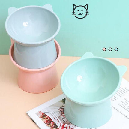 Elevated Pet Bowl Cat Dog Feeder Food Water High-Foot Anti Vomiting Tilted Bowl - Blue.