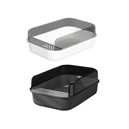 Litter Tray Box with Splash Guard and Wide Opening for Cats Open Top Design - Grey.