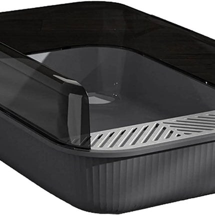 Litter Tray Box with Splash Guard and Wide Opening for Cats Open Top Design - Grey.