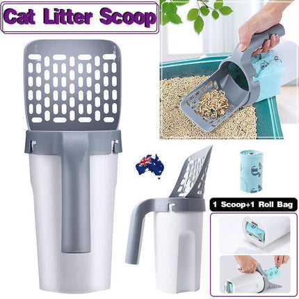 Cat Litter Scoop Integrated Detachable Shovel Holder Poop Pet Sifter Cleaning - 1 Cat Litter Shovel and 1 Roll Bags.