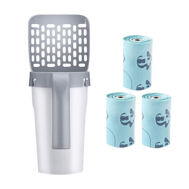 Cat Litter Scoop Integrated Detachable Shovel Holder Poop Pet Sifter Cleaning - 1 Cat Litter Shovel and 1 Roll Bags.