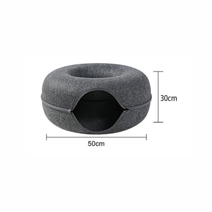 Felt Cat Tunnel Bed Donut Cave Nest for Kittens and Small Pets 50x30cm - Dark Grey.