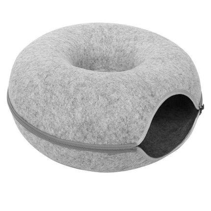 Felt Cat Tunnel Bed Donut Cave Nest for Kittens and Small Pets 50x30cm - Dark Grey.