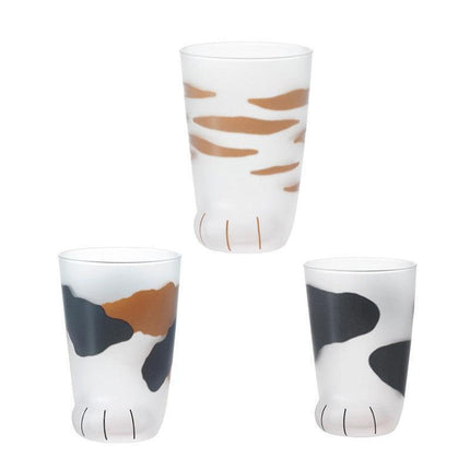 Pair 3 Cat Paw Frosted Calico Cups Glass Milk Cute Gift Tumbler Claw Foot Cute.