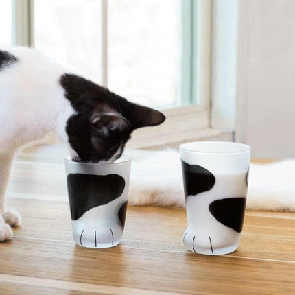 Pair 3 Cat Paw Frosted Calico Cups Glass Milk Cute Gift Tumbler Claw Foot Cute.
