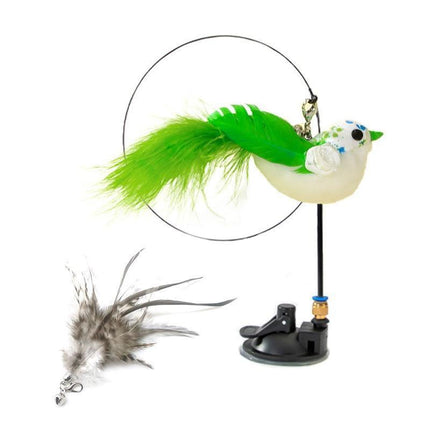 Cat Play Toy Simulation Birds Teaser Wand Interactive Stick with Suction Cup - 1.