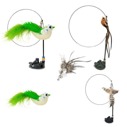 Cat Play Toy Simulation Birds Teaser Wand Interactive Stick with Suction Cup - 2.