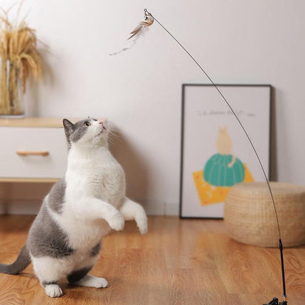 Cat Play Toy Simulation Birds Teaser Wand Interactive Stick with Suction Cup - 2.