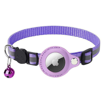 Reflective Pet Collar with Holder for AirTag Tracker – Anti-Lost Cat Dog Tag - Black.