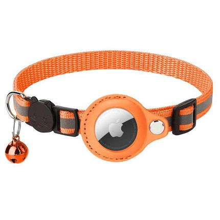 Reflective Pet Collar with Holder for AirTag Tracker – Anti-Lost Cat Dog Tag - Black.