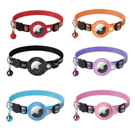Reflective Pet Collar with Holder for AirTag Tracker – Anti-Lost Cat Dog Tag - Purple.