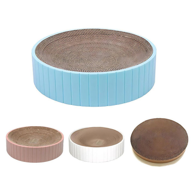 2In1 Cat Scratching Board Round Cat Scratcher Pad Lounge Bed Bowl Pet Sofa House - Blue.