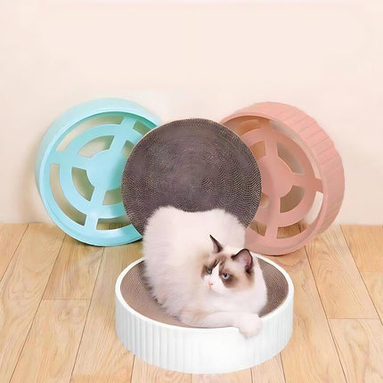 2In1 Cat Scratching Board Round Cat Scratcher Pad Lounge Bed Bowl Pet Sofa House - Blue.