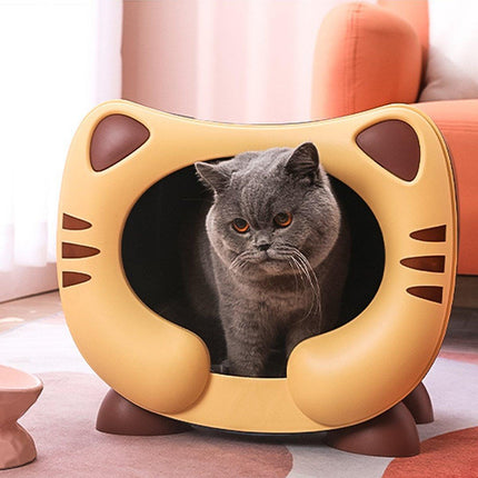 Semi Closed Cat Nest Soft Cozy Pet Bed for Cats Small Animals Indoor Sleeping - Blue.