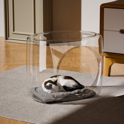 Transparent Capsule Cat Litter Box Semi Enclosed Cat House for Indoor Use.