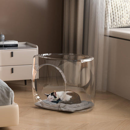 Transparent Capsule Cat Litter Box Semi Enclosed Cat House for Indoor Use.