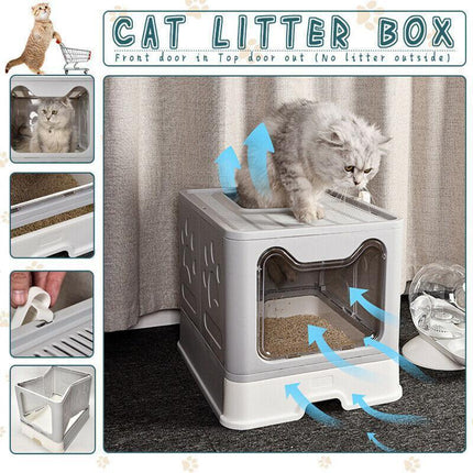 Self-Cleaning Hooded Cat Litter Box Enclosed Large Kitty Toilet Box Tray Refills.