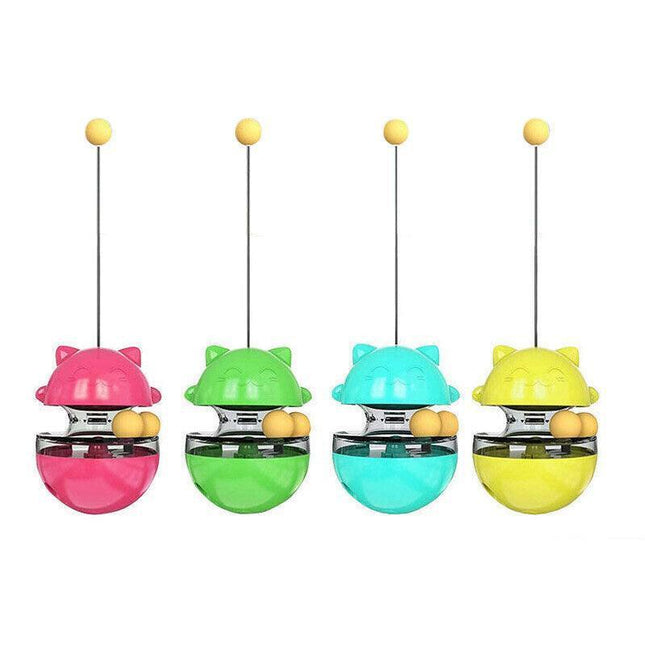 Cat Treat Dispenser Toy Ball Kitten Selfplay Interactive Tumbler Multifunction - Green.