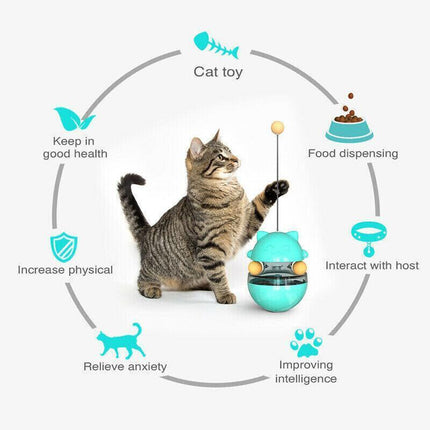 Cat Treat Dispenser Toy Ball Kitten Selfplay Interactive Tumbler Multifunction - Green.