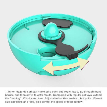 Cat Treat Dispenser Toy Ball Kitten Selfplay Interactive Tumbler Multifunction - Green.