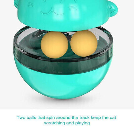 Cat Treat Dispenser Toy Ball Kitten Selfplay Interactive Tumbler Multifunction - Green.