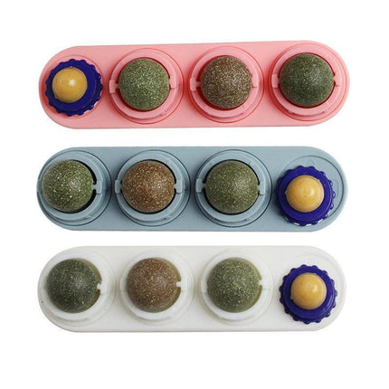 Cat Toy Catnip Ball Lick Solid Nutrition Help Digestion Wall Mount Hair Remover - White.