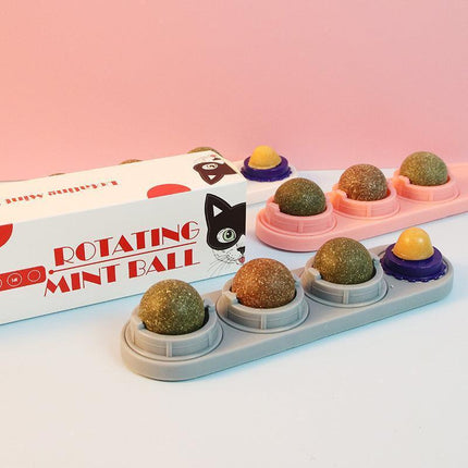 Cat Toy Catnip Ball Lick Solid Nutrition Help Digestion Wall Mount Hair Remover - White.