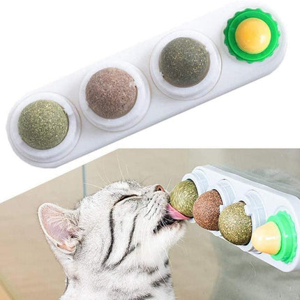 Cat Toy Catnip Ball Lick Solid Nutrition Help Digestion Wall Mount Hair Remover - White.